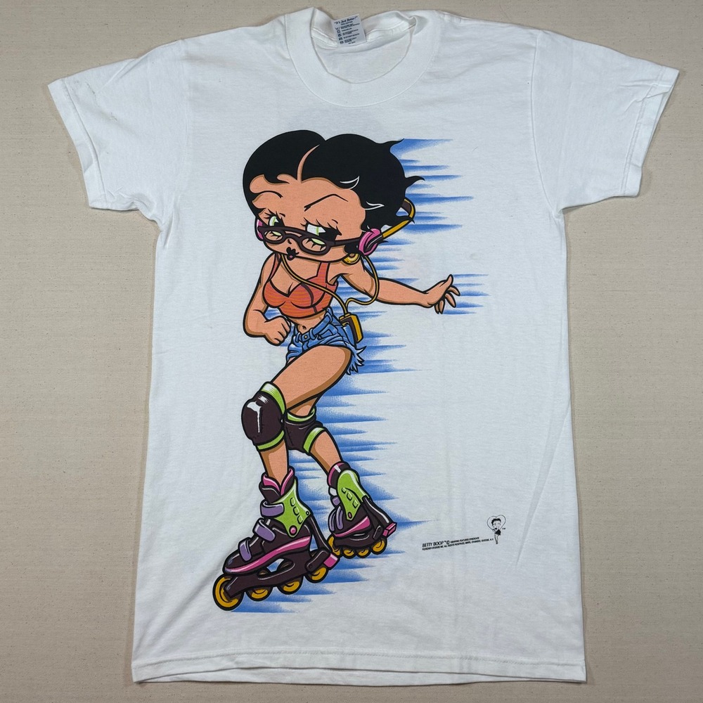 Vintage Betty Boop Rollerblade T-Shirt Delta Pro Weight White Graphic Tee Small